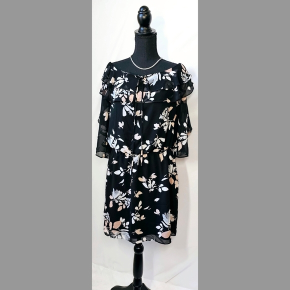 Sz 12 Black Floral White House Black Market Dress - Picture 4 of 6